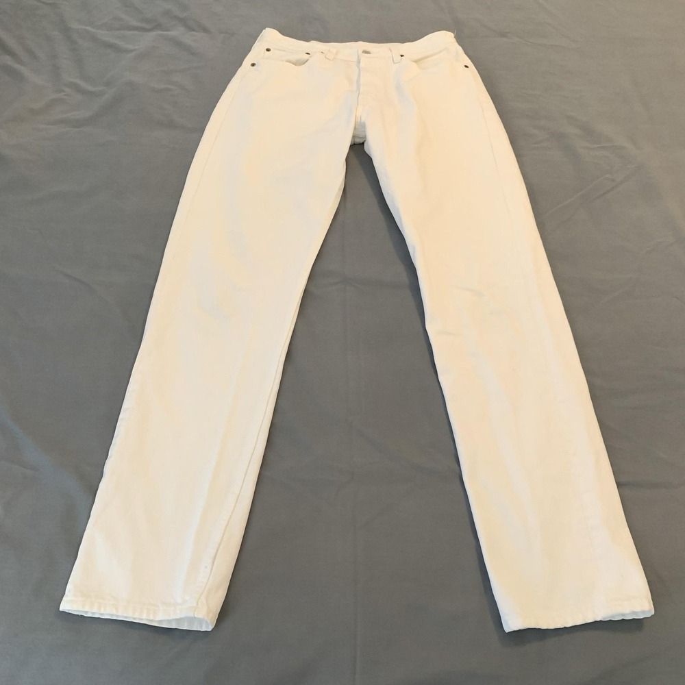 Vintage Levis 501 Straight Jeans Womens 33x34 White High Rise Denim USA 90s
